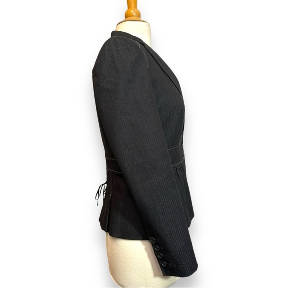 LOFT Black Denim Blazer Suit Jacket with Corset Style Back, Small 6, Office Chic - Picture 5 of 6